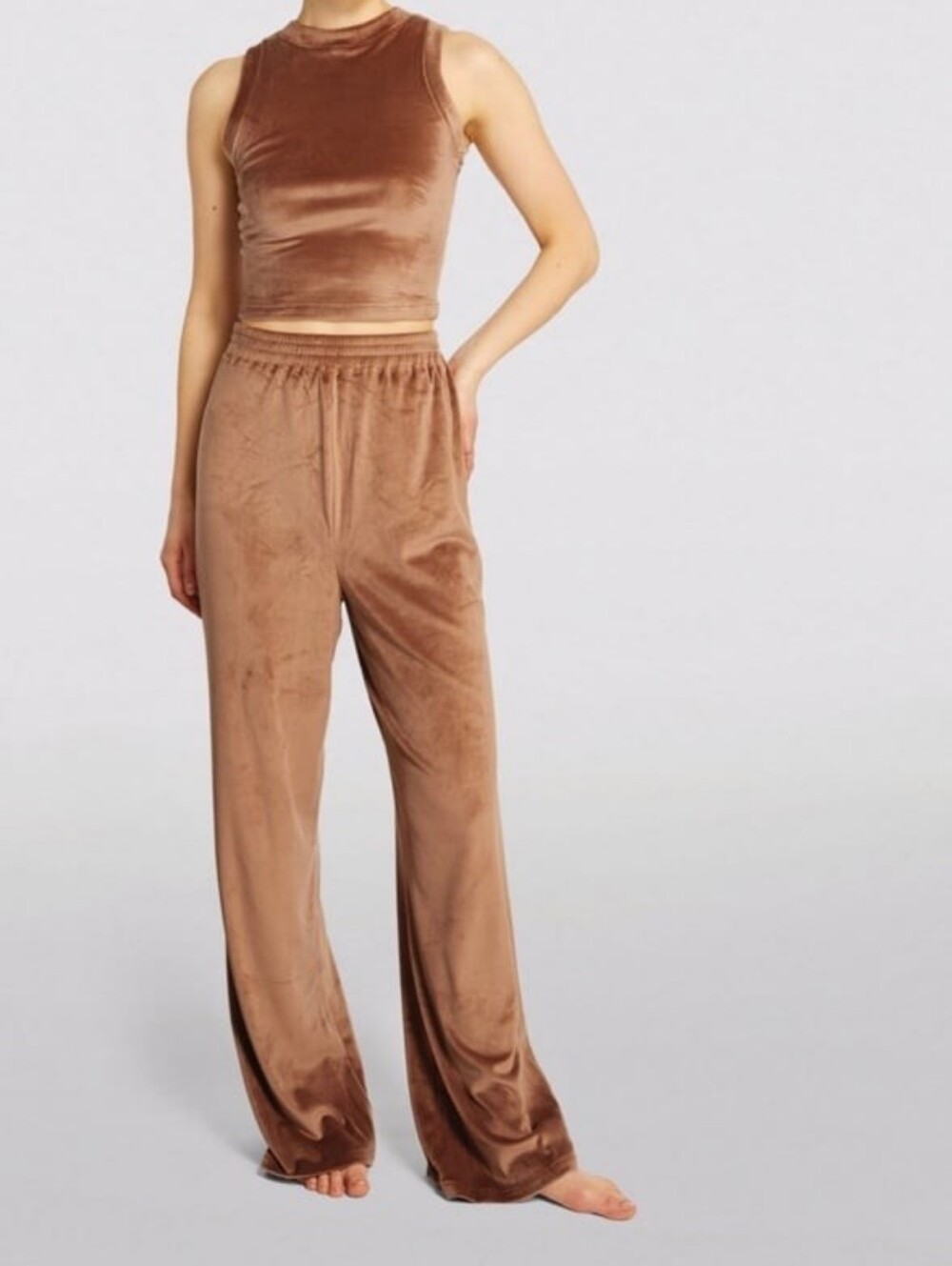 SKIMS Velour Wide Leg Track Pants Brown Size Medium